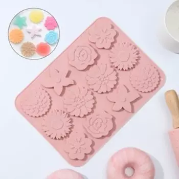 Форма для шоколада Доляна «Цветочная поляна», силикон, 22,516,50,5 см, 12 ячеек, цвет МИКС