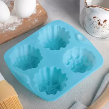 Форма для выпечки Доляна «Цветы. Цветочная долина», силикон, 1416 см, 4 ячейки, цвет розовая