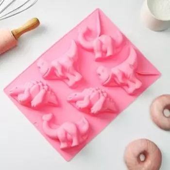 Форма для выпечки Доляна «Животные.Динозавры», силикон, 2921 см, 6 ячеек (10.47.2 см), розовая