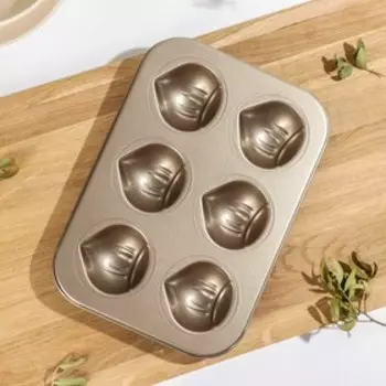 Форма для выпечки Доляна «Голд», 26×18×3 см, 6 ячеек, антипригарное покрытие, цвет золотой