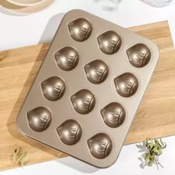 Форма для выпечки Доляна «Голд», 35×26,5×3 см, 12 ячеек, антипригарное покрытие, цвет золотой