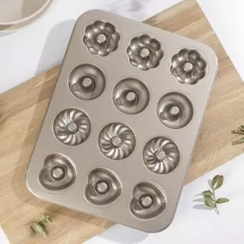 Форма для выпечки Доляна «Голд. Микс», 35,526,53 см, 12 ячеек, антипригарное покрытие, цвет золотой