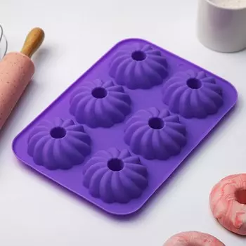 Форма для выпечки печенья Доляна «Курабье», силикон, 26183,5 см, 6 ячеек (7,5х7,5х2,5 см), фиолетовая