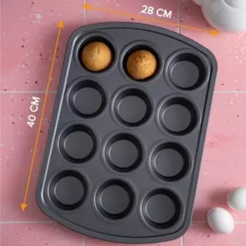 Форма для выпечки Доляна «Круг», 40284 см, 12 ячеек, антипригарное покрытие, цвет чёрный