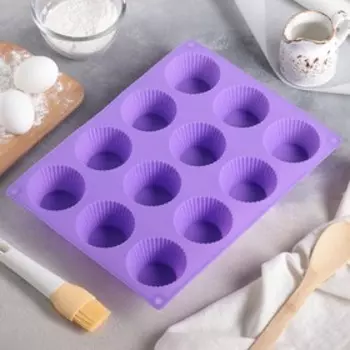 Форма силиконовая для выпечки Доляна «Круг. Риб», 26×35 см, 12 ячеек (d=7 см), цвет МИКС