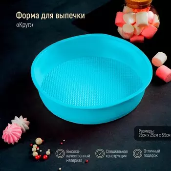 Форма для выпечки Доляна «Круг», силикон, 255.5 см, внутрений d=23 см, голубая