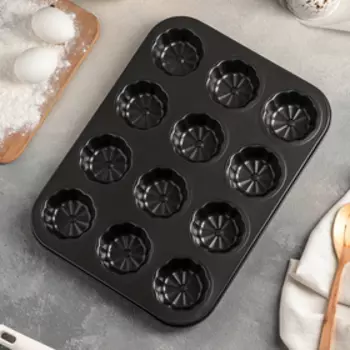 Форма для выпечки Доляна «Неженка», 3526,52,3 см, 12 ячеек, антипригарное покрытие, цвет чёрный