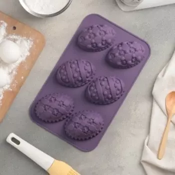 Форма силиконовая для выпечки Доляна «Пасхальные яйца», 2716,5 см, 6 ячеек (8,86 см), цвет МИКС