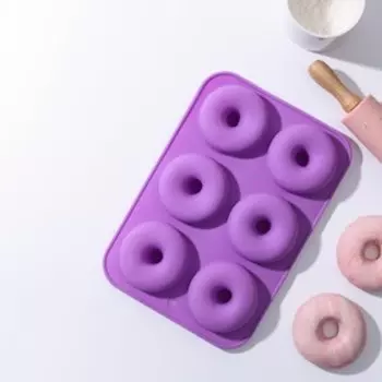 Форма для выпечки Доляна «Пончик», силикон, 2618 см, 6 ячеек, 72,8 см, цвет розовый