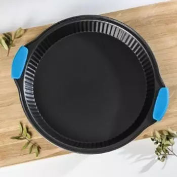 Форма для выпечки Доляна «Рифлёный круг. Забота», 30,54 см, с силиконовыми ручками, антипригарное покрытие, цвет чёрный