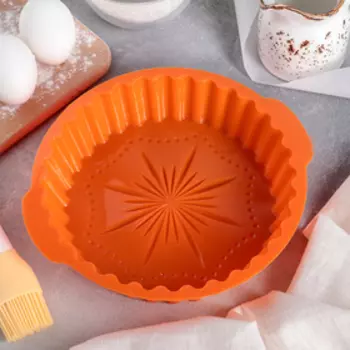 Форма для выпечки Доляна «Рифлёный круг. Звезда», силикон, d=20 см, с ручками, цвет оранжевый