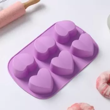 Форма для выпечки Доляна «Сердце напополам», силикон, 25.8173.2 см, 6 ячеек (76.53 см), сиреневая