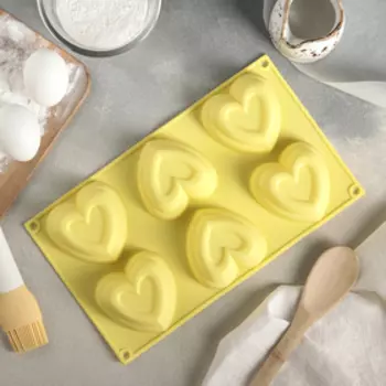 Форма для выпечки Доляна «Сердце в сердце», силикон, 17.530 см, 6 ячеек (88 см), розовая