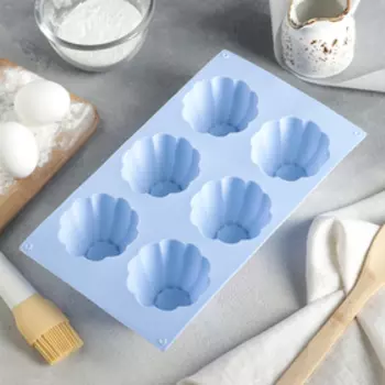 Форма для выпечки кексов Доляна «Сладости. Мусс», силикон, 29.517.5 см, 6 ячеек (d=7.2 см), розовая