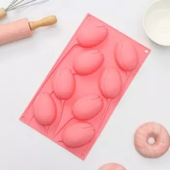 Форма для выпечки Доляна «Тюльпаны», силикон, 8 ячеек, 3017,53 см, цвет розовый