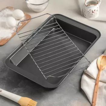 Форма для выпечки Доляна «Жаклин», 37×27×5 см, с решёткой, антипригарное покрытие, цвет чёрный