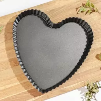 Форма для выпечки Доляна «Жаклин. Рифлёное сердце», 26×25×3 см, съёмное дно, антипригарное покрытие, цвет чёрный