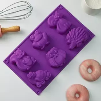 Форма для выпечки Доляна «Животные. Зоопарк», силикон, 29173 см, 6 ячеек (7.55.5 см), оранжевая