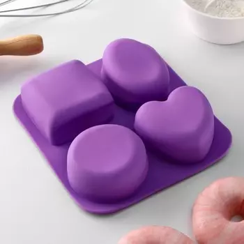 Форма для выпечки «Фигуры и сердце», 1617 см, 4 ячейки (77 см), силикон, МИКС