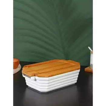 Форма для запекания BellaTenero, 1 л, 25.614.96.2 см, с бамбуковой крышкой, керамика, белая