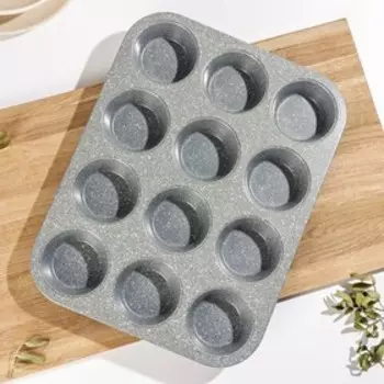 Форма для выпечки «Элин Мрамор. Кекс», 3526,53 см, 12 ячеек, антипригарное покрытие, цвет серый