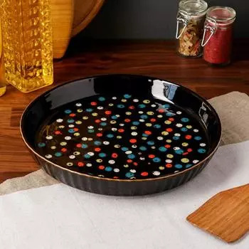 Форма для запекания "Круг", коричневая, горох, керамика, 26 см