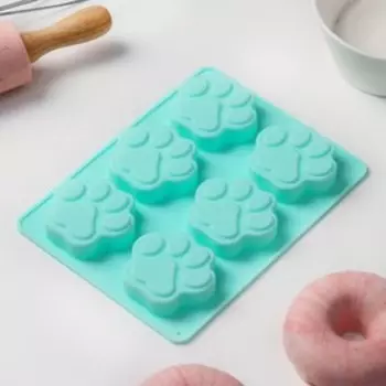 Форма для выпечки Доляна «Животные.Лапка», силикон, 1813,8 см, 6 ячеек (55,4 см), бирюзовая