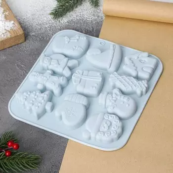 Форма для выпечки новогодняя Доляна «Новогоднее чудо», 18.818.31.5 см, 11 ячеек, серая