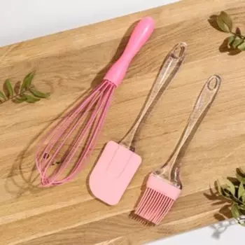 Набор для выпечки Доляна, 4 предмета: форма разъёмная «Элин. Квадрат», кисточка, лопатка, венчик, цвет розовый