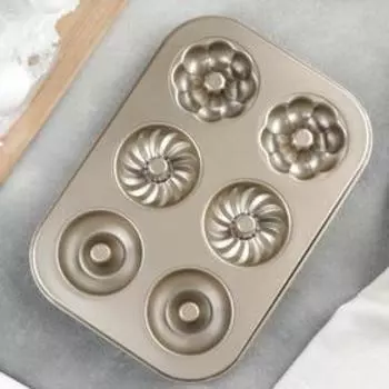 Форма для выпечки «Трио», 26,5×18,5×3 см, 6 ячеек, с антипригарным покрытием, цвет золотой