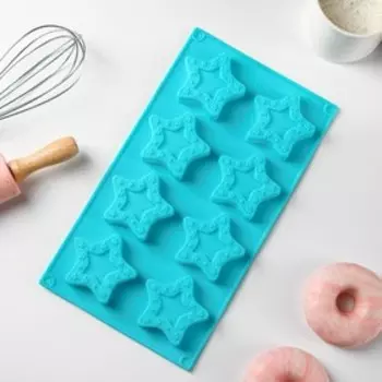 Форма для выпечки Доляна «Звёздочки», силикон, 8 ячеек, 29162 см, ячейка 6.36 см, глубина 1.7 см, голубая
