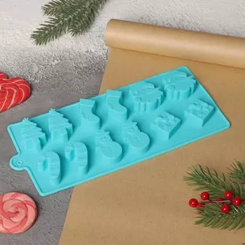 Форма для конфет и шоколада Доляна «Новый год», силикон, 21.510 см, 12 ячеек, бирюзовая