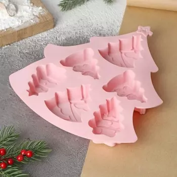 Форма для выпечки новогодняя Доляна «Ёлочки», силикон, 2220.62.5 см, 6 ячеек, розовая