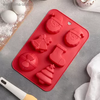 Форма для выпечки Доляна «Новый год. Праздник к нам приходит», силикон, 2617.5 см, 6 ячеек, красная