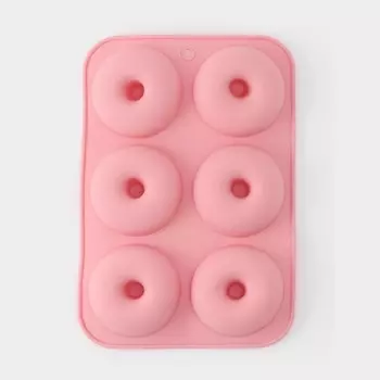 Форма для выпечки Доляна «Пончик», силикон, 26182,5 см, 6 ячеек (d=7,5 см), цвет розовый