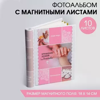 Фотоальбом 10 магнитных листов «Крещение нашей доченьки», 16 х 19 см