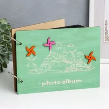 Фотоальбом 30 чёрных листов "Мельницы и ветерки" на кольцах, плотность 350 гр 16х21х,8 см