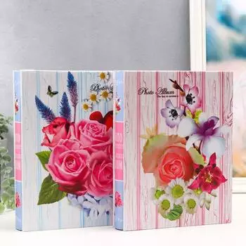 Фотоальбом на 100 фото 10х15 см "Букет на досках" зол.обводка, в коробке МИКС 26,5х21х5,5 см 70673