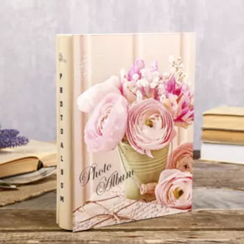 Фотоальбом на 200 фото 10х15 см "Цветы в ведёрке" в коробке МИКС 26х20,5х6 см