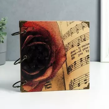 Фотоальбом на кольцах 30 листов "Ноты и роза" чёрные листы 18,5х18,5 см