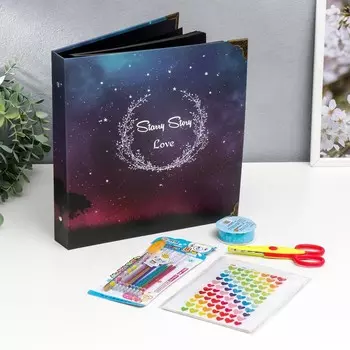 Фотоальбом на кольцах 30 листов "Звёздная ночь" чёрные листы 28х26,5 см