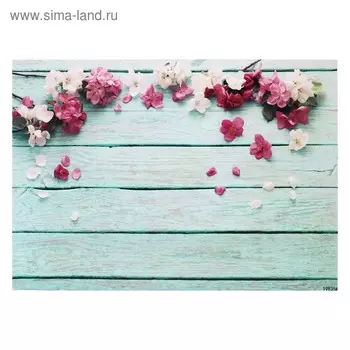 Фотофон винил "Белые и розовые цветы на голубых досках" 80х125 см