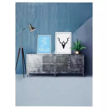 Фотофон винил интерьер "Серая тумба на фоне голубой стены" 150х200 см