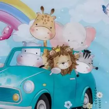 Фотофон винил "Зверята в машинке" 120х80 см