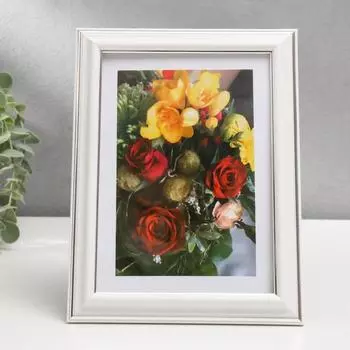 Фоторамка 13х18 (281S) белая с серебром (пластиковый экран)