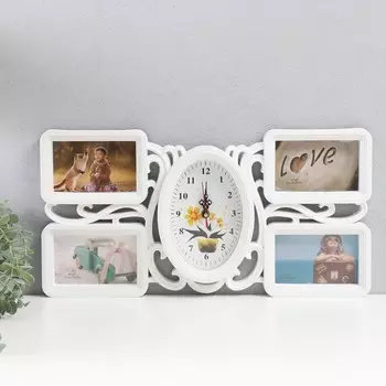 Фоторамка коллаж на 4 фото 1015 см с настенными часами «Вьюнок», 5025 см