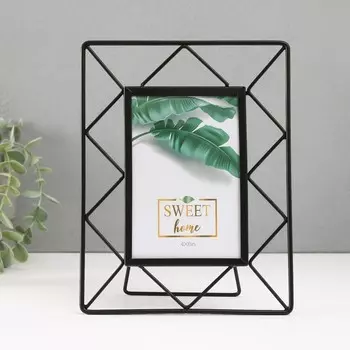 Фоторамка металл на 1 фото 10х15 см "Лофт. Треугольники" черный 18х1х22 см
