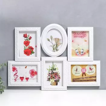 Фоторамка на 6 фото 13х18 см "С узорами" белая 37,5х59 см