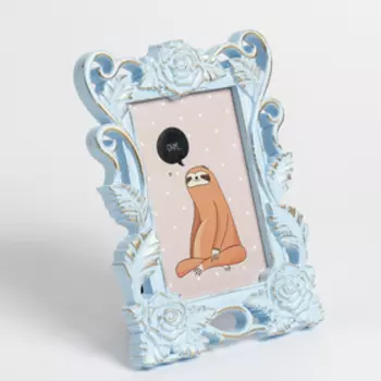 Фоторамка пластик 10х15 см "Крупная роза" голубая с золотом 21,5х16 см