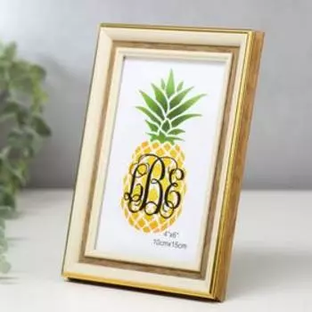 Фоторамка пластик 10х15 см "Офелия" беж с золотой полосой 19х14 см